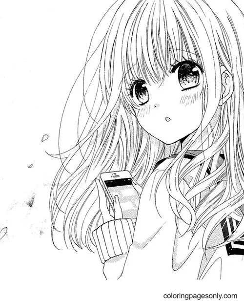 Chica Anime Con Cabello Largo Para Colorear 1