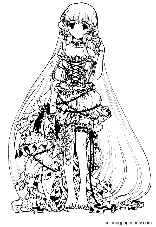 Ausmalbilder von Anime-Mädchen mit langen Haaren 12