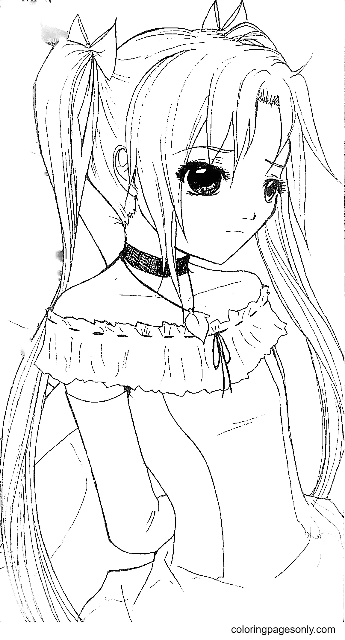 Ausmalbilder von Anime-Mädchen mit langen Haaren 2