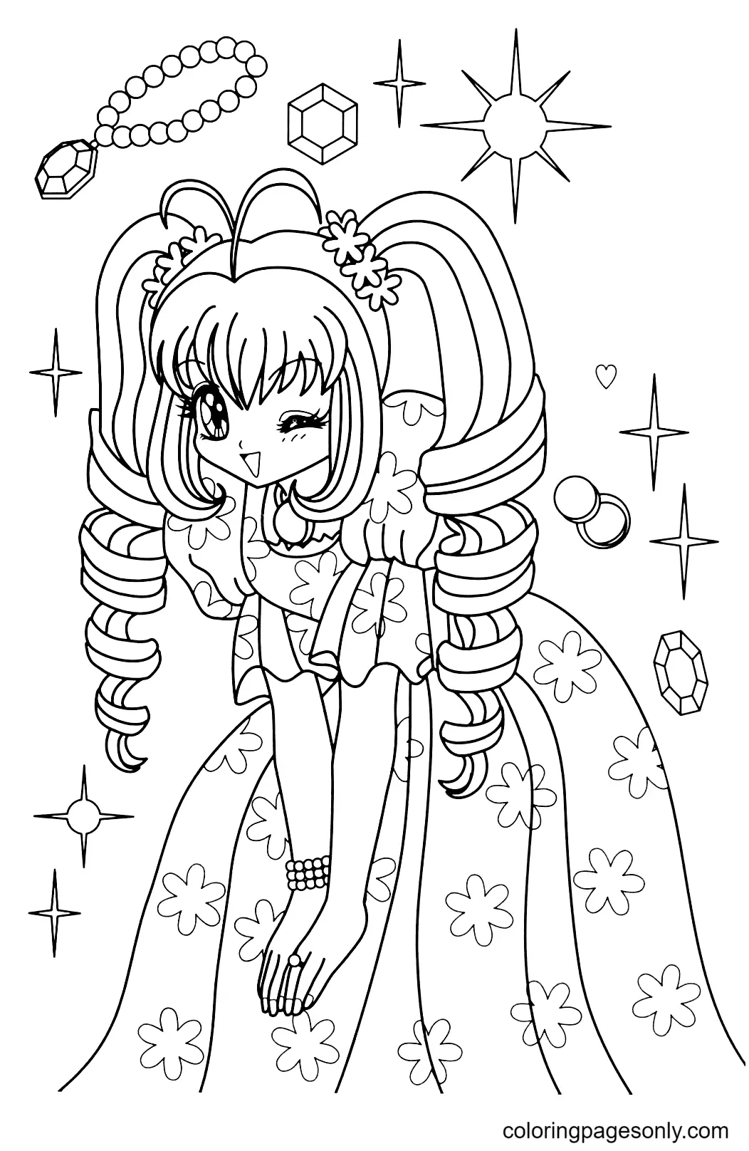 Ausmalbilder von Anime-Mädchen mit langen Haaren 24