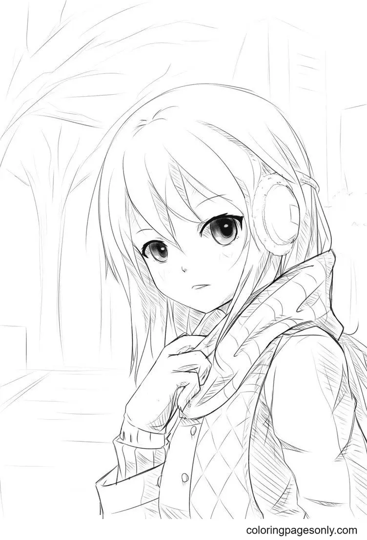 Long Hair Anime Girl Coloring Pages 4
