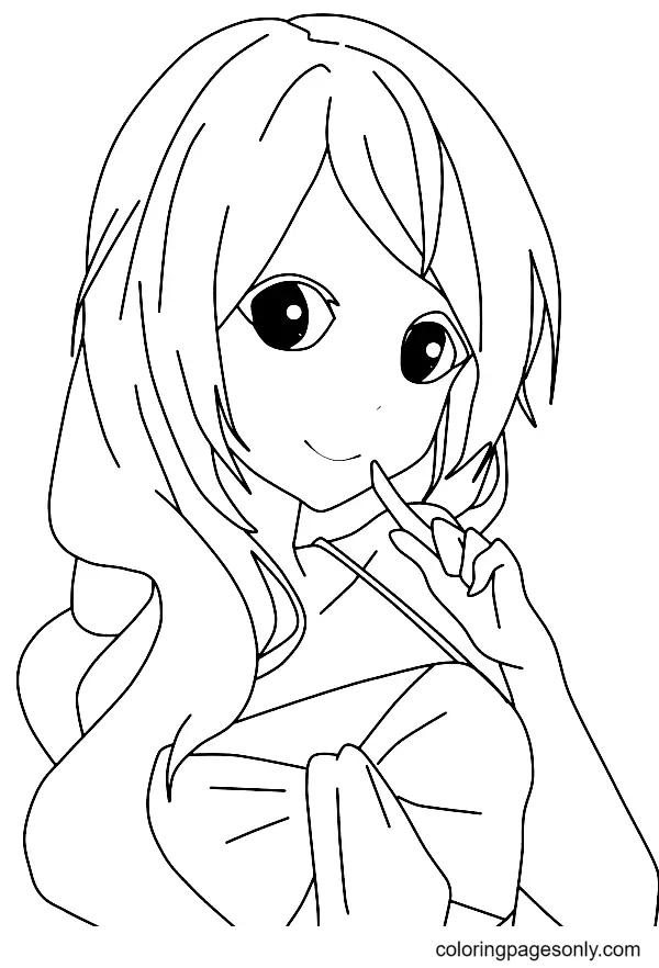 Ausmalbilder von Anime-Mädchen mit langen Haaren 43