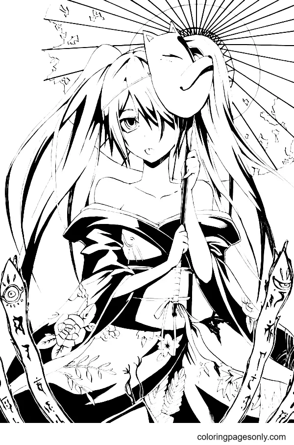 Ausmalbilder von Anime-Mädchen mit langen Haaren 50