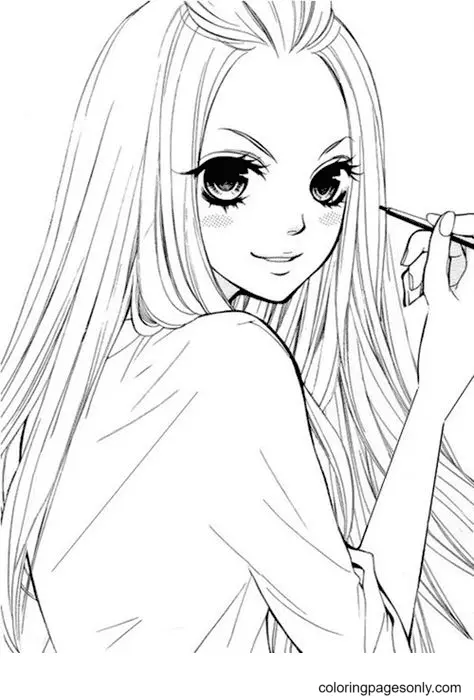 Long Hair Anime Girl Coloring Pages 9