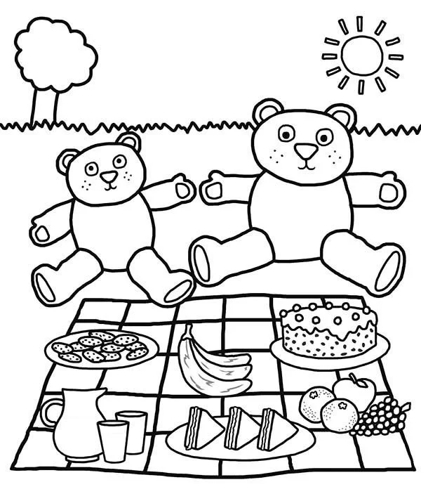 Teddy-Picknick Ausmalbilder 2