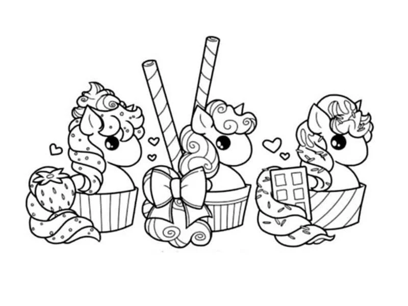 Desenhos de Bolo de Unicornio Para Colorir
